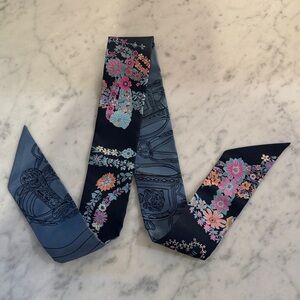 Hermes Floral Silk Scarf in Blue and Pink